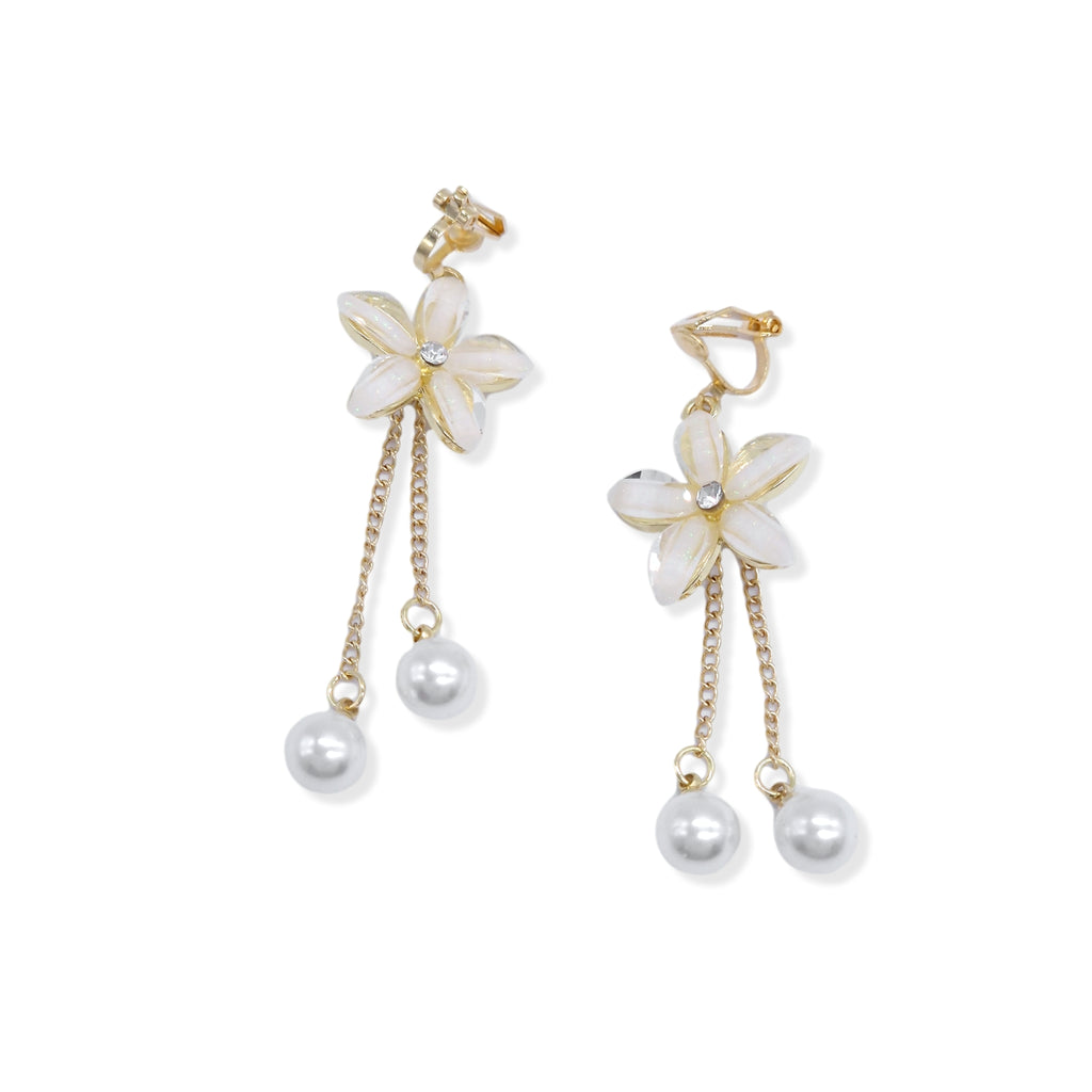 Kiki & Chloe Gold Faux Pearl Decor Flower Charm Drop Earrings