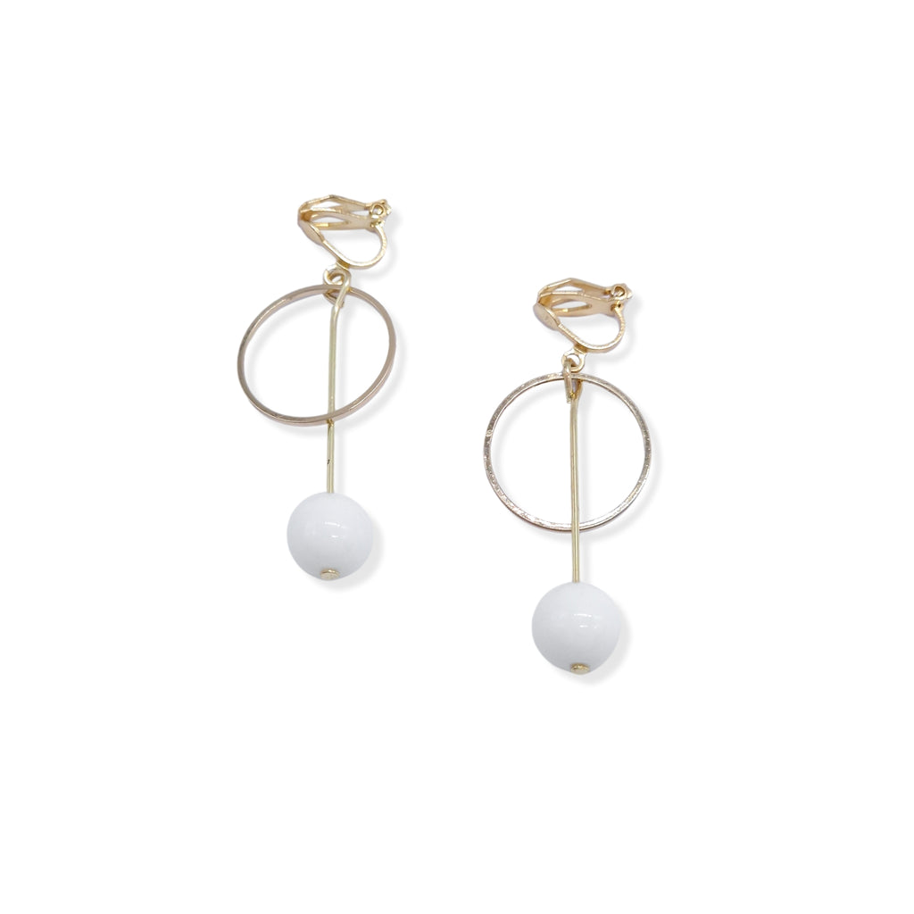 Kiki & Chloe Gold Circle Stick White Bead Drop Clip-on Earrings