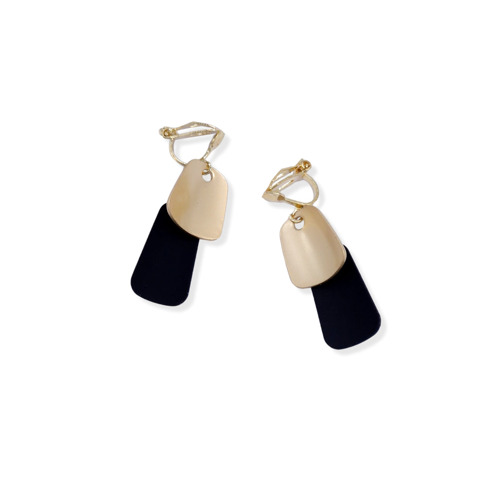 Kiki & Chloe Gold Geometric Drop Black Matte Clip-on Earrings