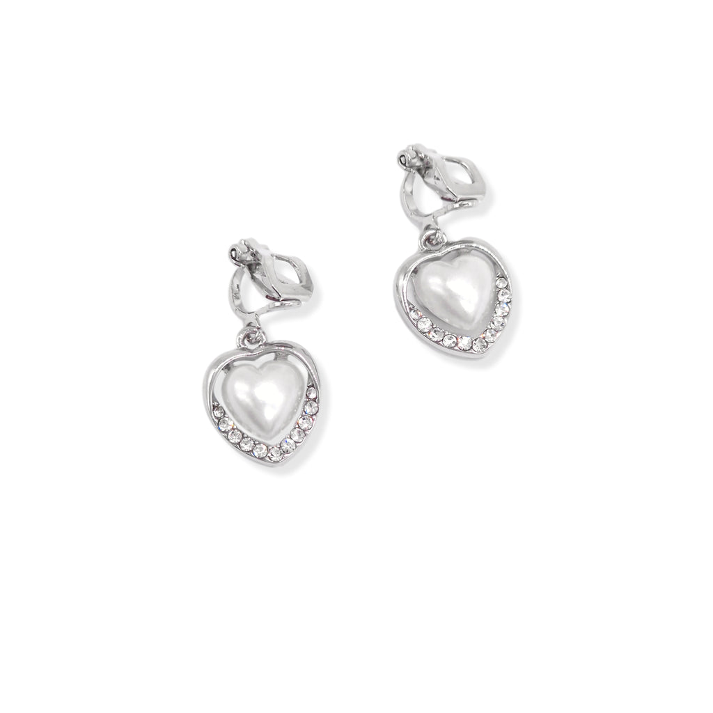 Kiki & Chloe Gold Diamante Heart Pearl Clip-on Earrings