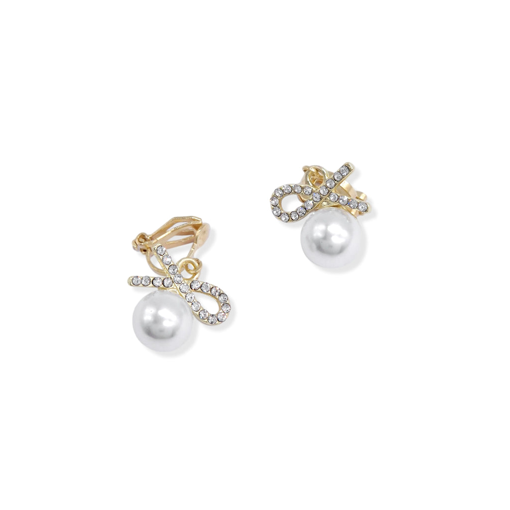 Kiki & Chloe Gold Diamante Bow Pearl Clip-on Earrings