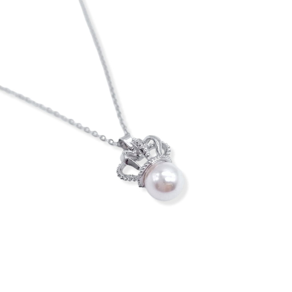 Kiki & Chloe Crown Pearl Key Silver Pendant Necklace