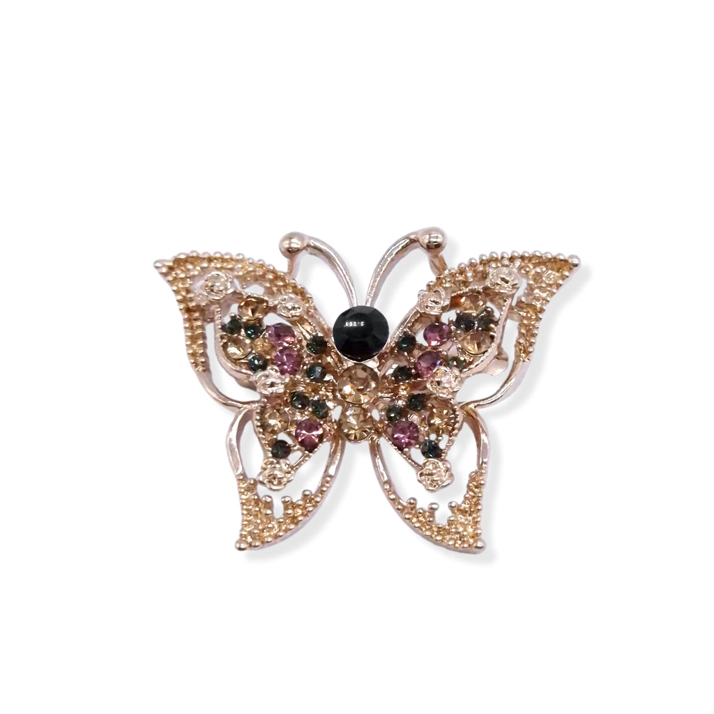 Kiki & Chloe Gold & Pink Rhinetone Butterfly Brooch