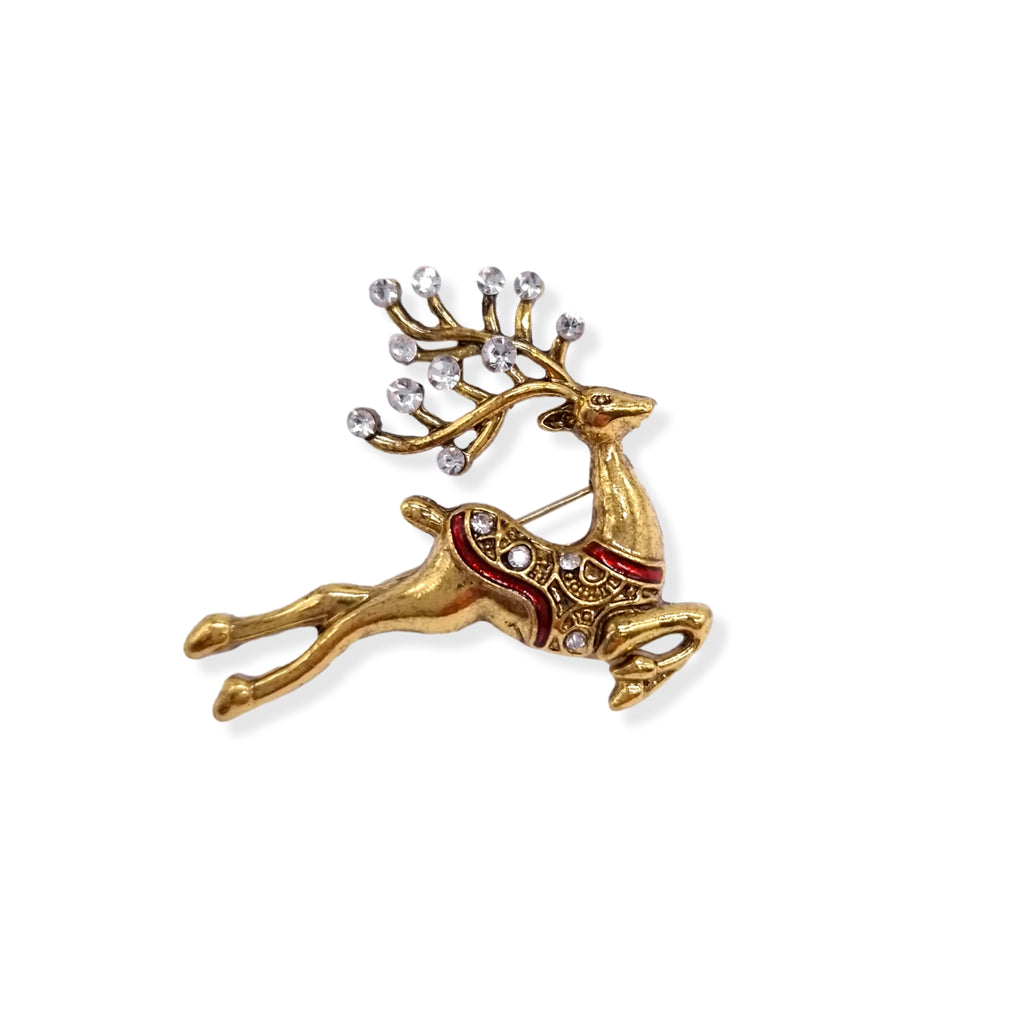 Kiki & Chloe Gold Crystal Red Reindeer Brooch